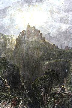 Magical sunrays shine on an enchanted castle.